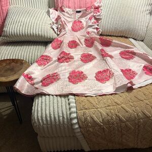 Pink and Red Floral Ruffle Dress